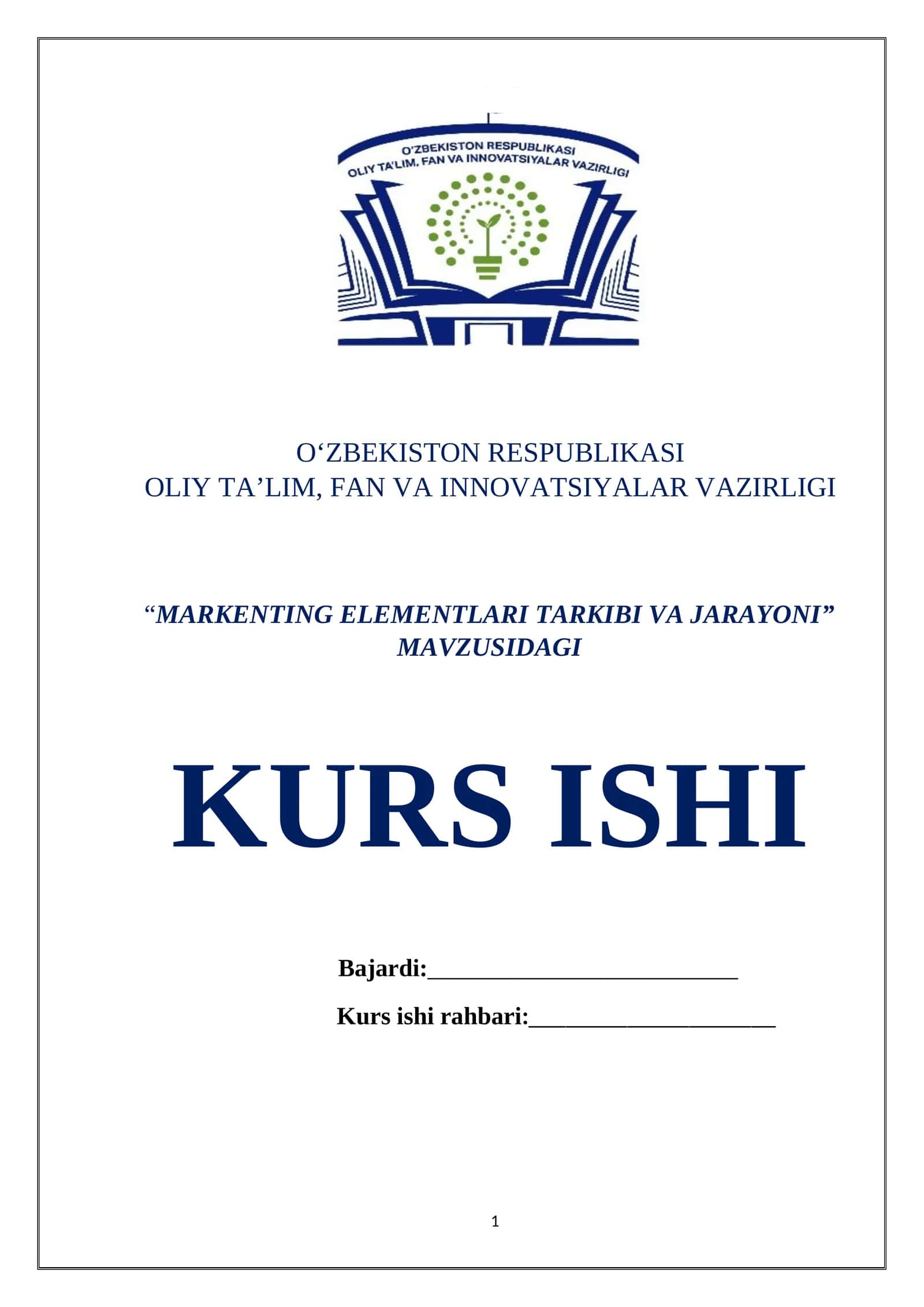 MARKETING ELEMENTLARI TARKIBI VA JARAYONI