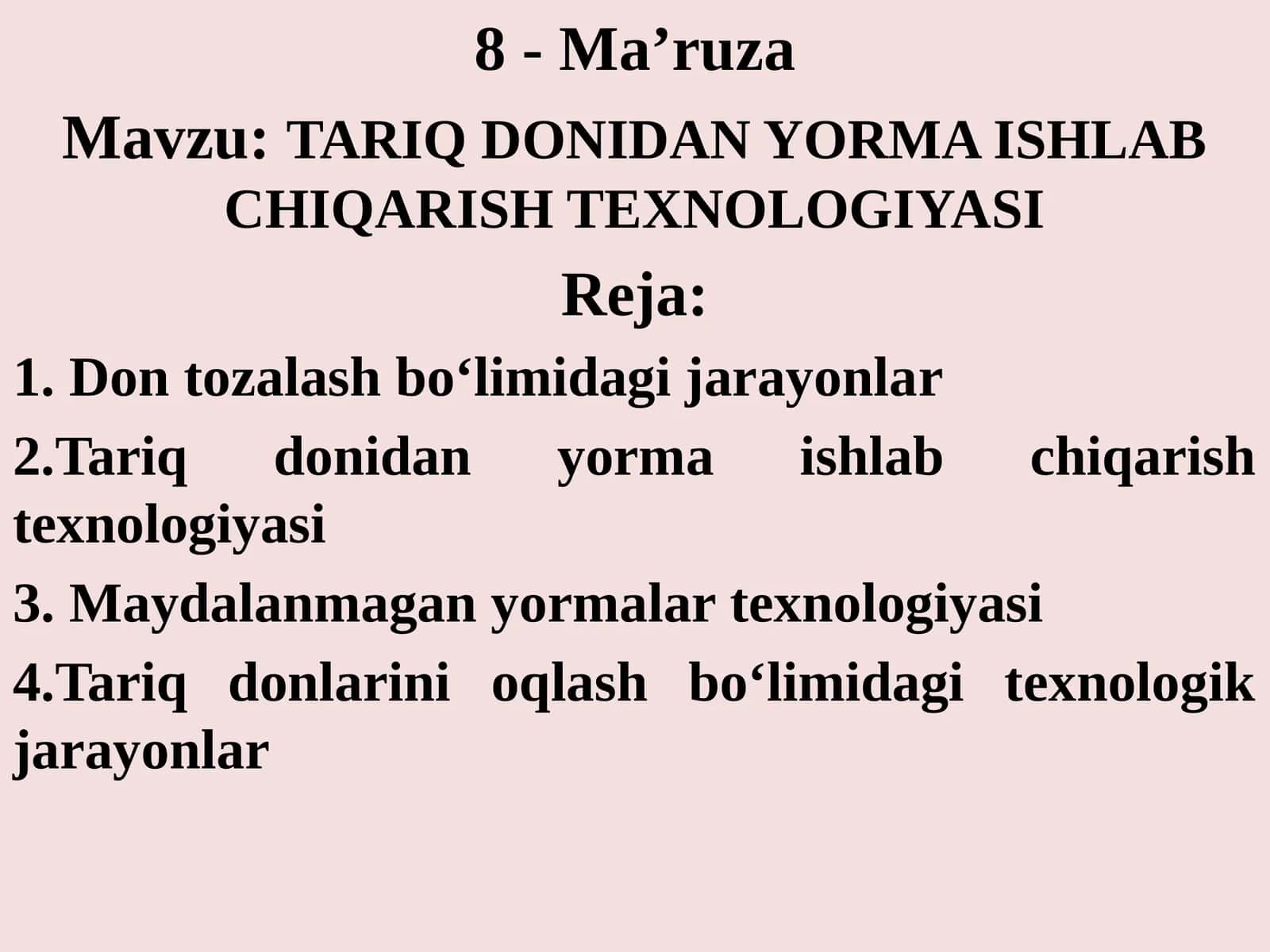 TARIQdonidanyormaishlabchiqarishTEXNOLOGIYASI