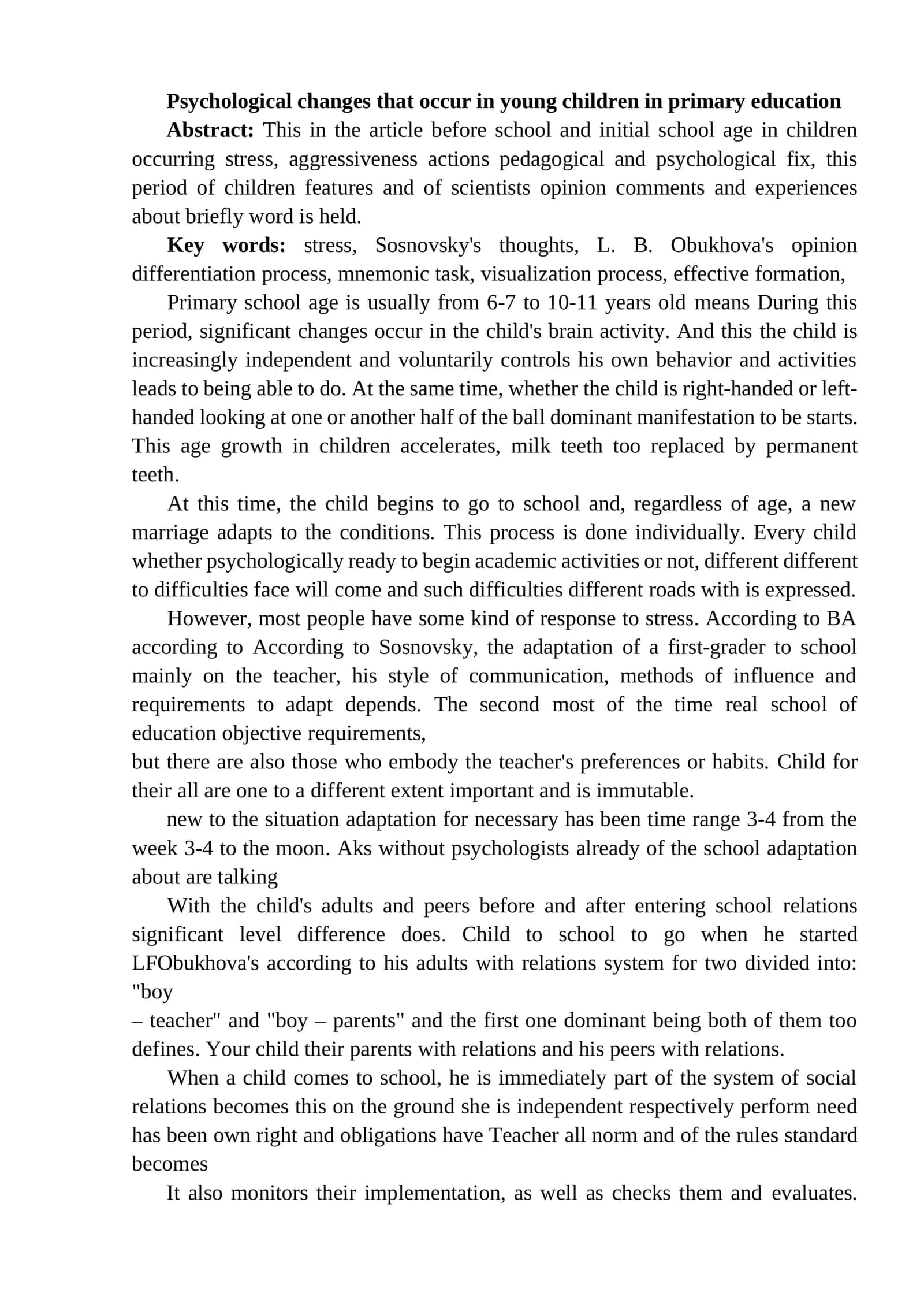 Psychological changes in young children in primary education