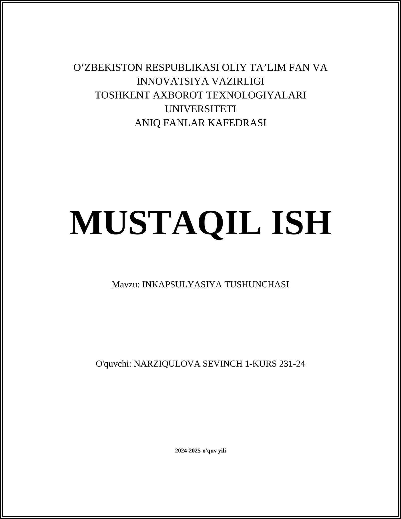 INKAPSULYASIYA TUSHUNCHASI