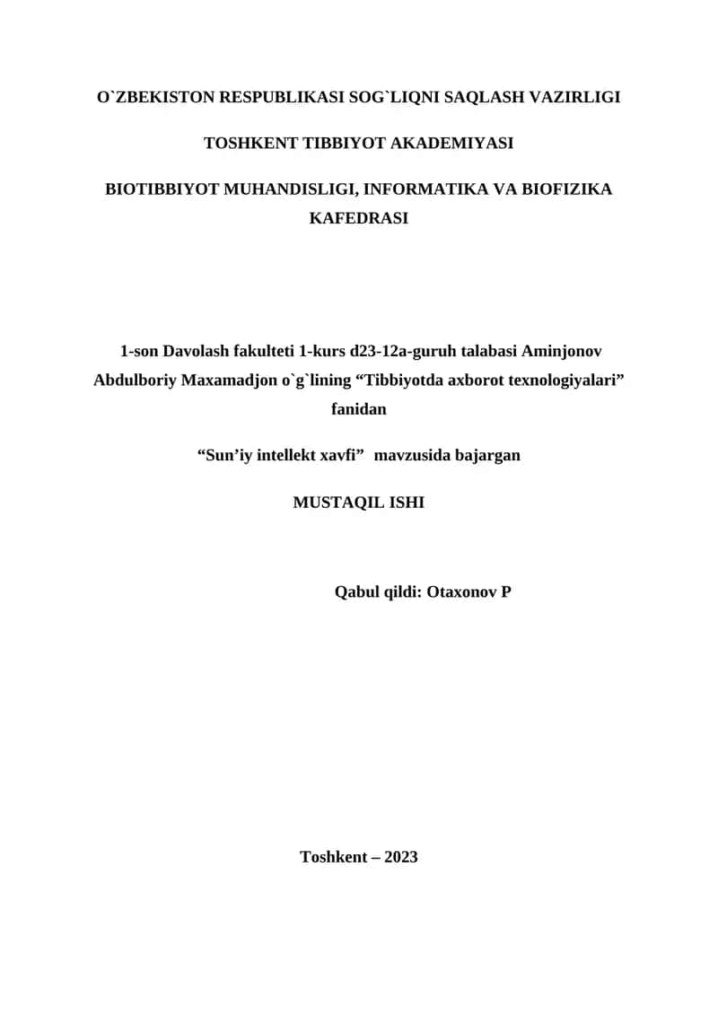 "Sun’iy intellekt xavfi"