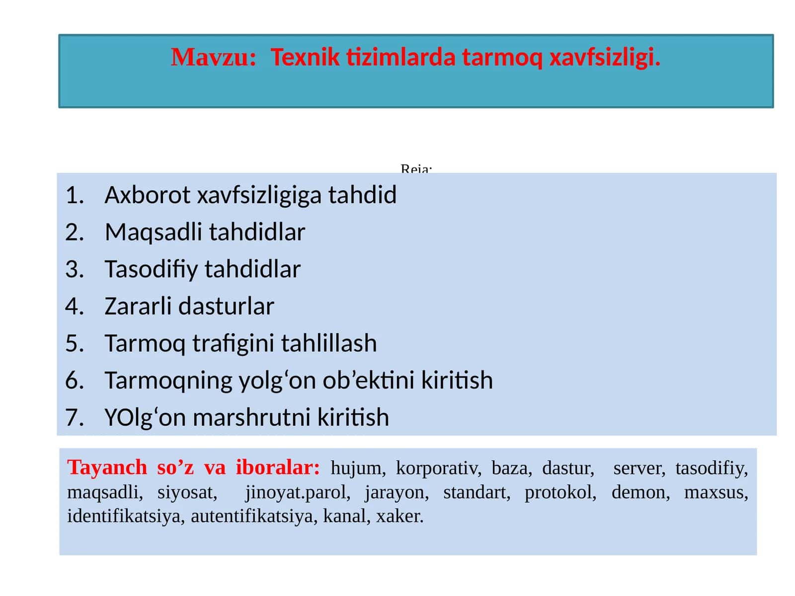 Texnik tizimlarda tarmoq xavfsizligi