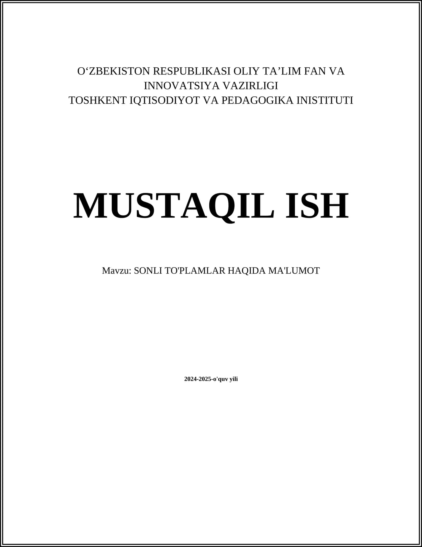 SONLI TO'PLAMLAR HAQIDA MA'LUMOT