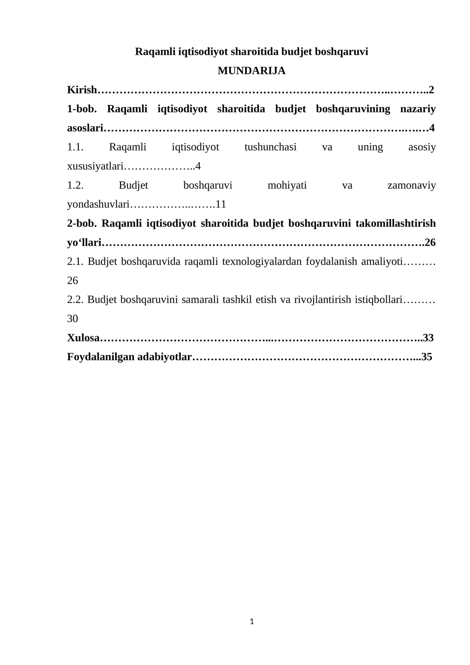 Raqamli iqtisodiyot sharoitida budjet boshqaruvi