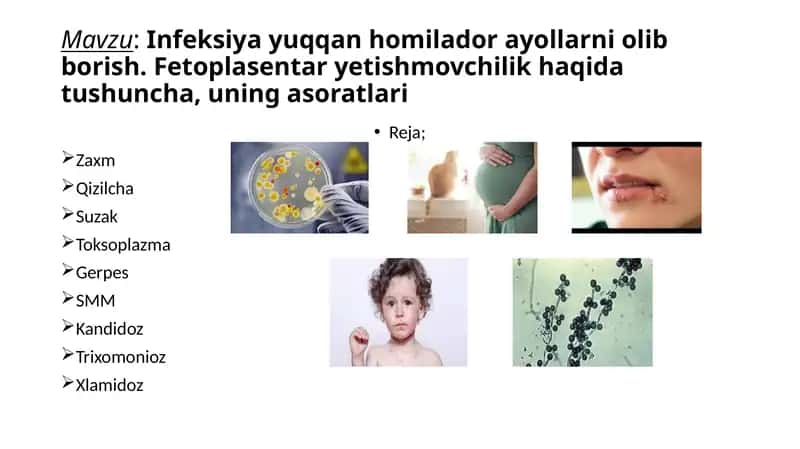 Infeksiya yuqqan homilador ayollarni olib borish. Fetoplasentar yetishmovchilik haqida tushuncha, uning asoratlari