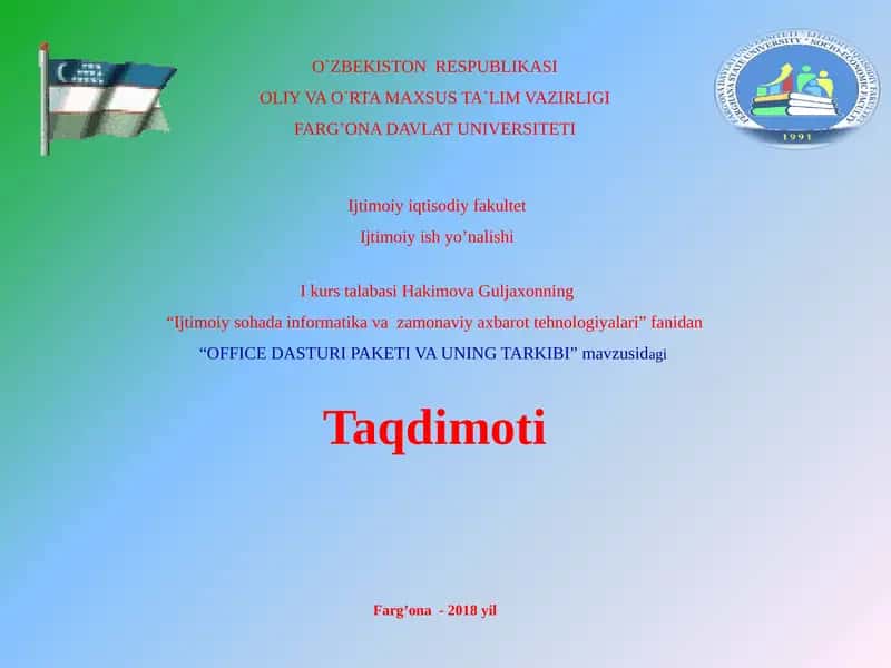 OFFICE DASTURI PAKETI VA UNING TARKIBI