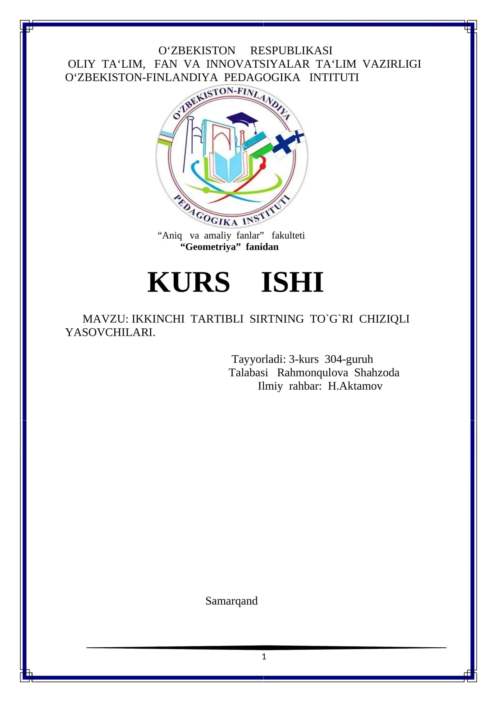 IKKINCHI TARTIBLI SIRTNING TO`G`RI CHIZIQLI YASOVCHILARI