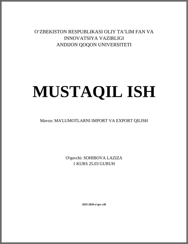 Ma'lumotlarni Import va Export Qilish