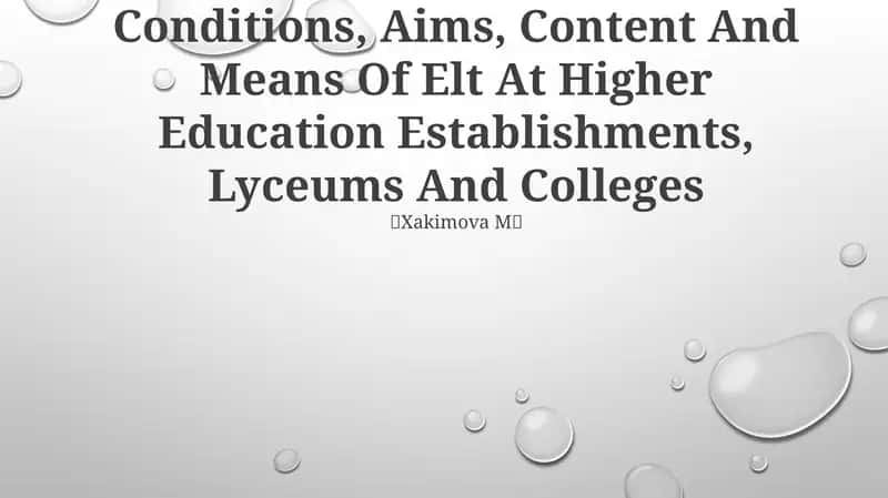 ELT at Higher Education Establishments, Lyceums And Colleges