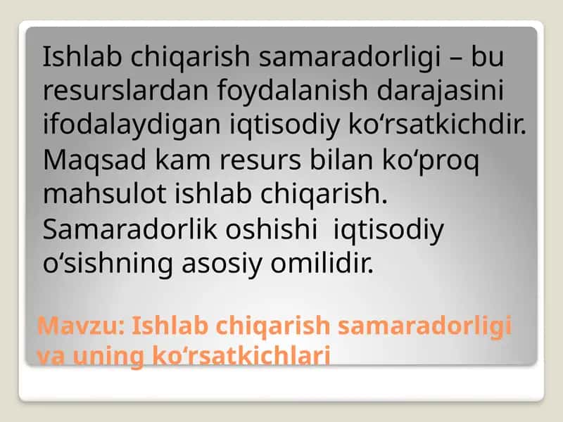 Ishlabchilar uchun samaradorlik va uning ko‘rsatkichlari