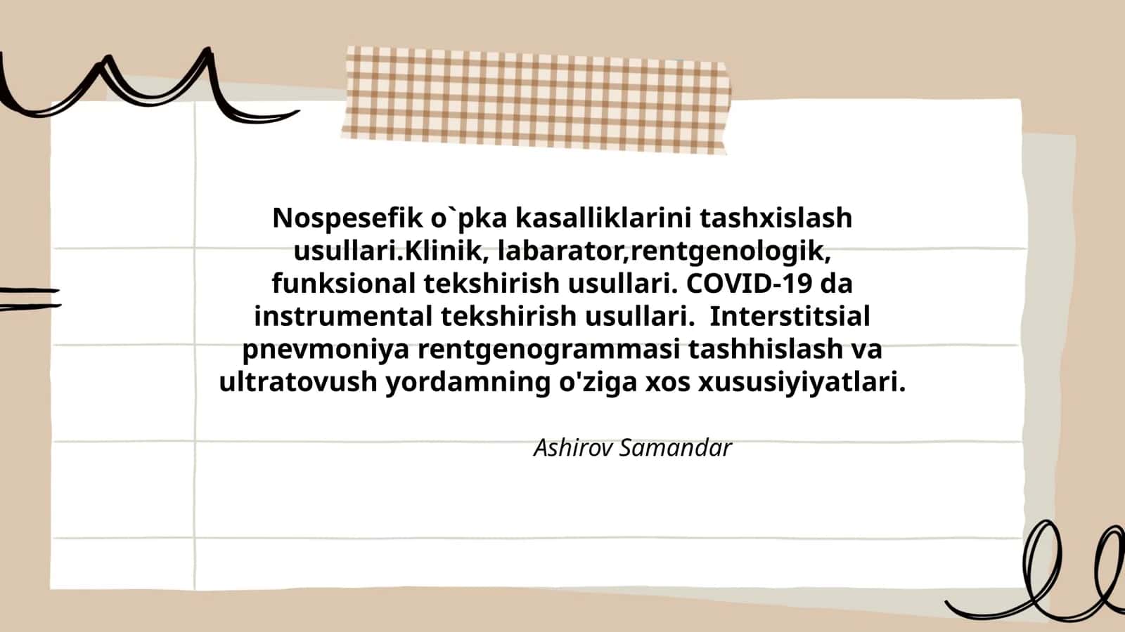 Nospesefik o`pka kasalliklarini tashxislash usullari