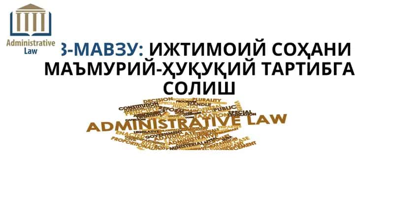 ИЖТИМОИЙ СОҲАНИ МАЪМУРИЙ-ҲУҚУҚИЙ ТАРТИБГА СОЛИШ