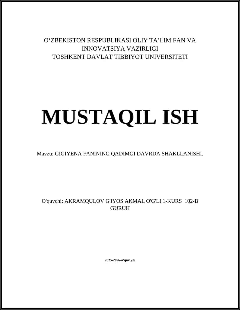 GIGIYENA FANINING QADIMGI DAVRDA SHAKLLANISHI