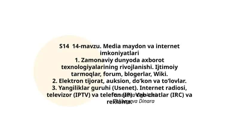 Media maydon va internet imkoniyatlari