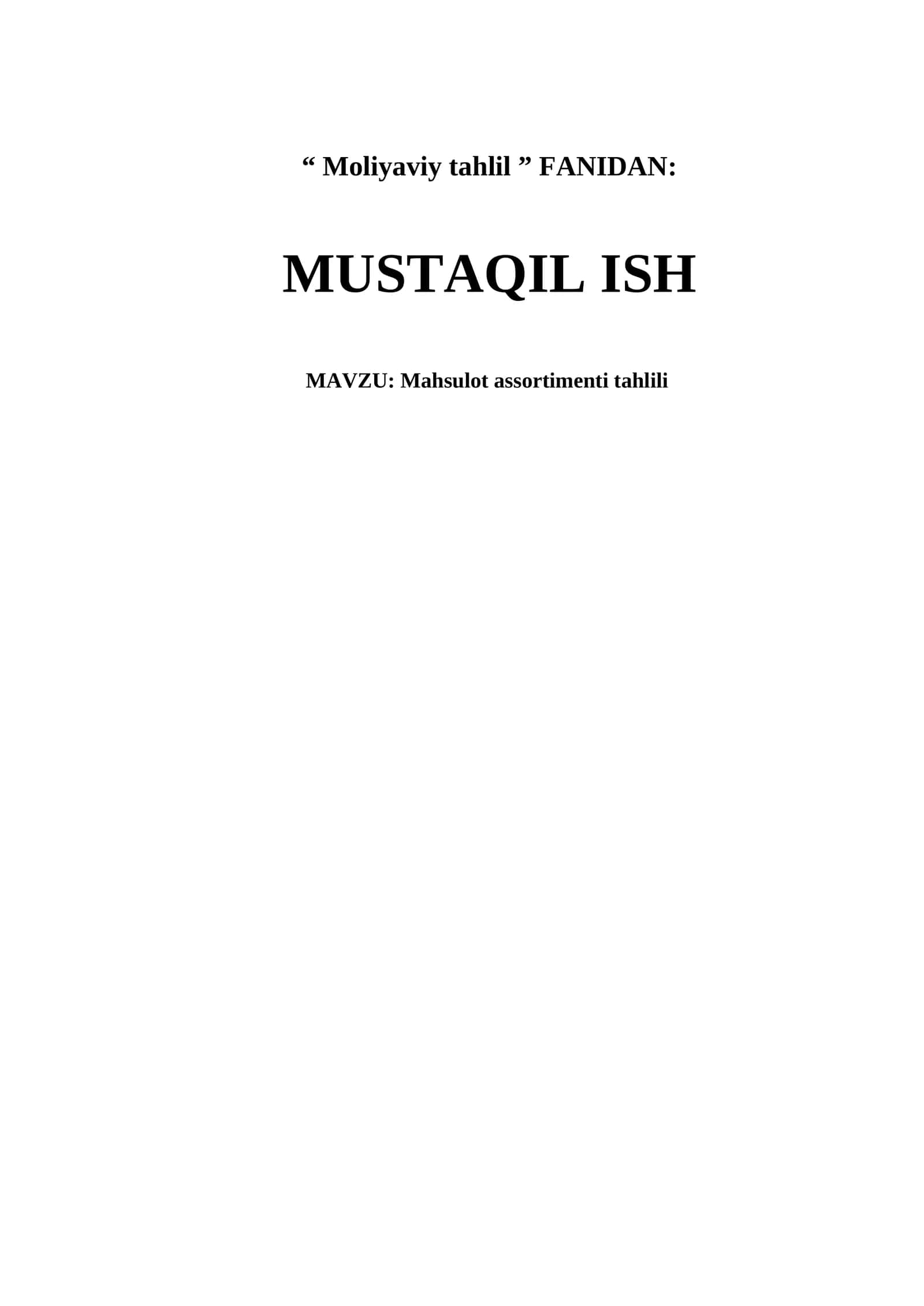 Mahsulot assortimenti tahlili