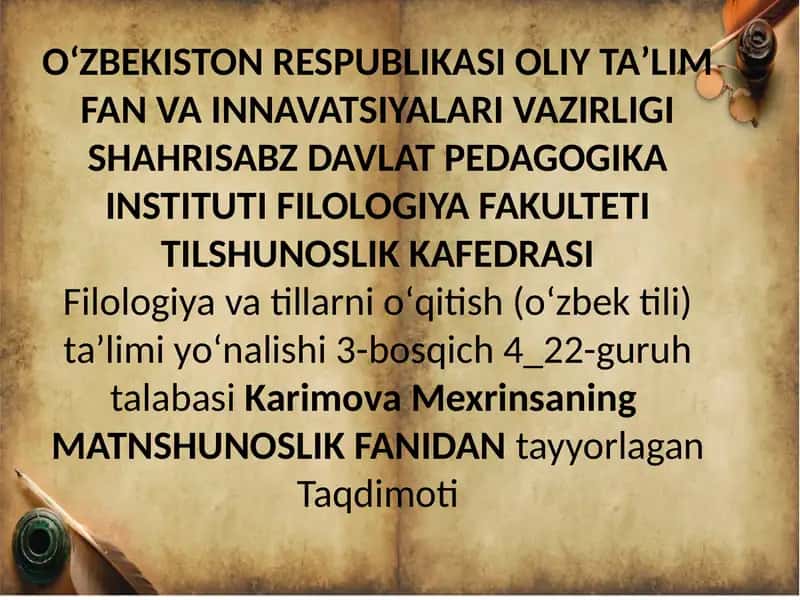 M.V Rahmonovning matniy tadqiq boʻyicha kuzatishlari taqdimot