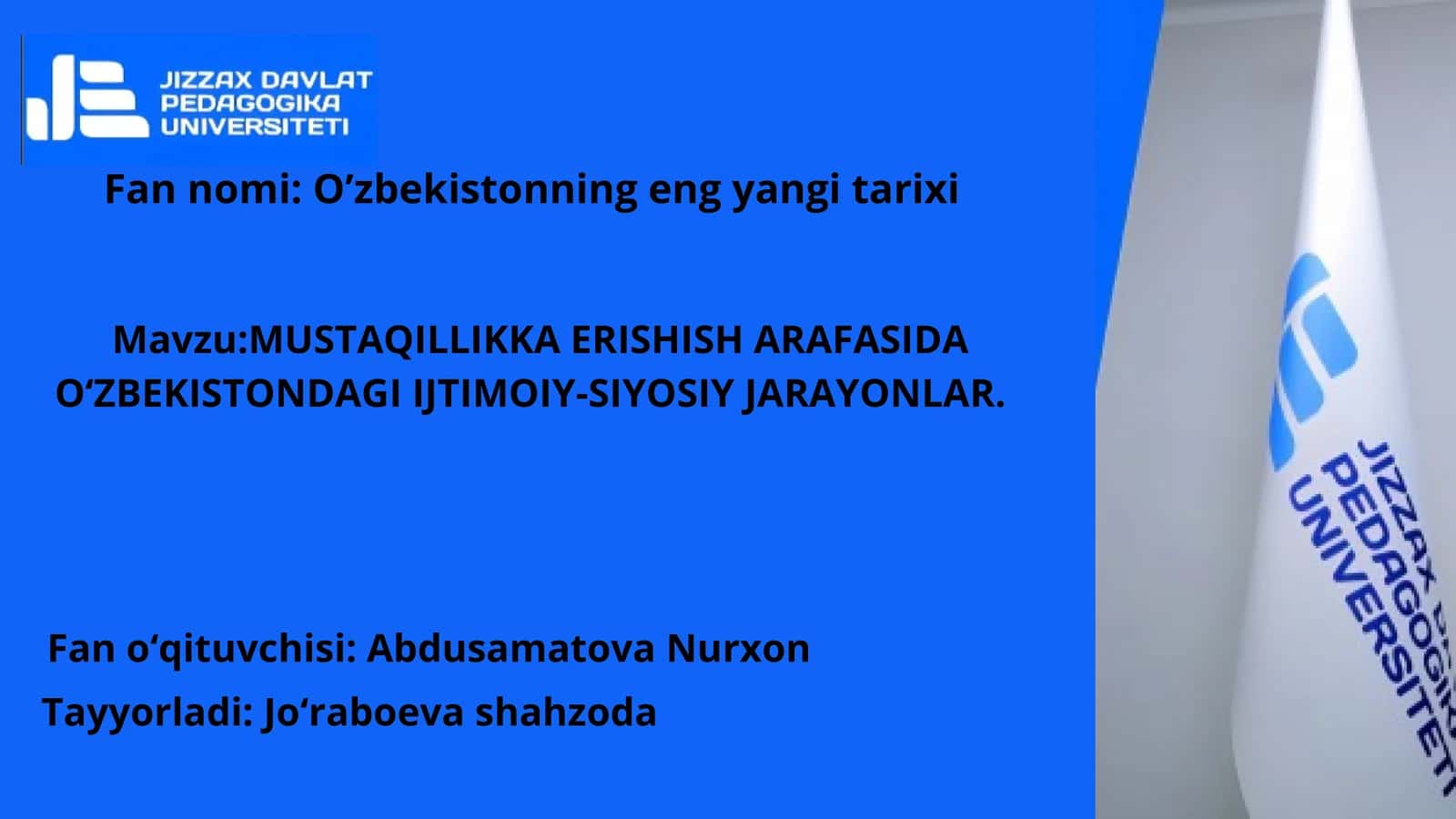MUSTAQILLIKKA ERISHISH ARAFASIDA O‘ZBEKISTONDAGI IJTIMOIY-SIYOSIY JARAYONLAR