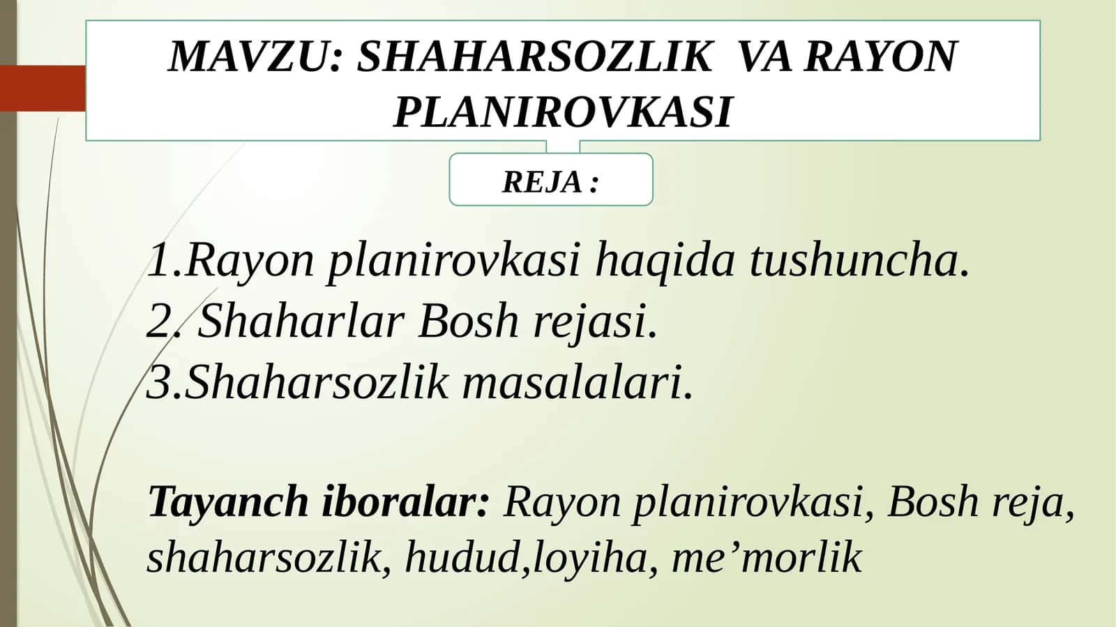 SHAHARSOZLIK VA RAYON PLANIROVKASI