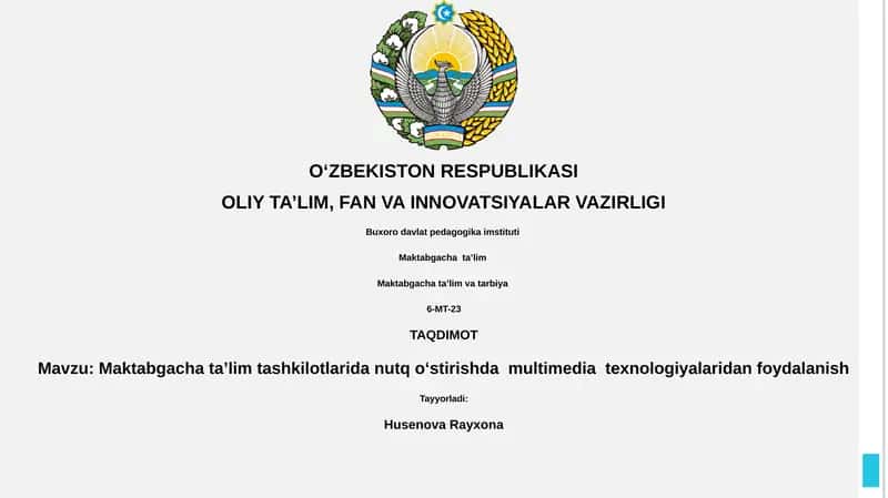 Maktabgacha ta’lim tashkilotlarida nutq o‘stirishda multimedia texnologiyalaridan foydalanish