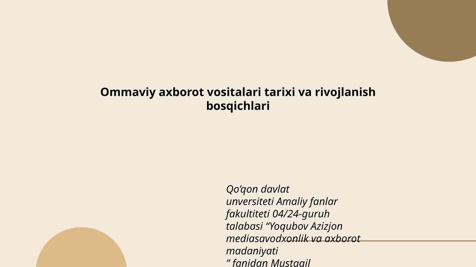 Ommaviy axborot vositalari tarixi va rivojlanish bosqichlari
