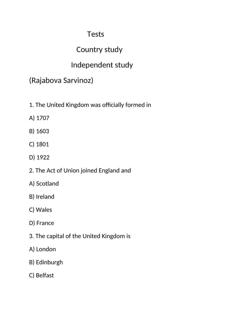 Independent Study on United Kingdom