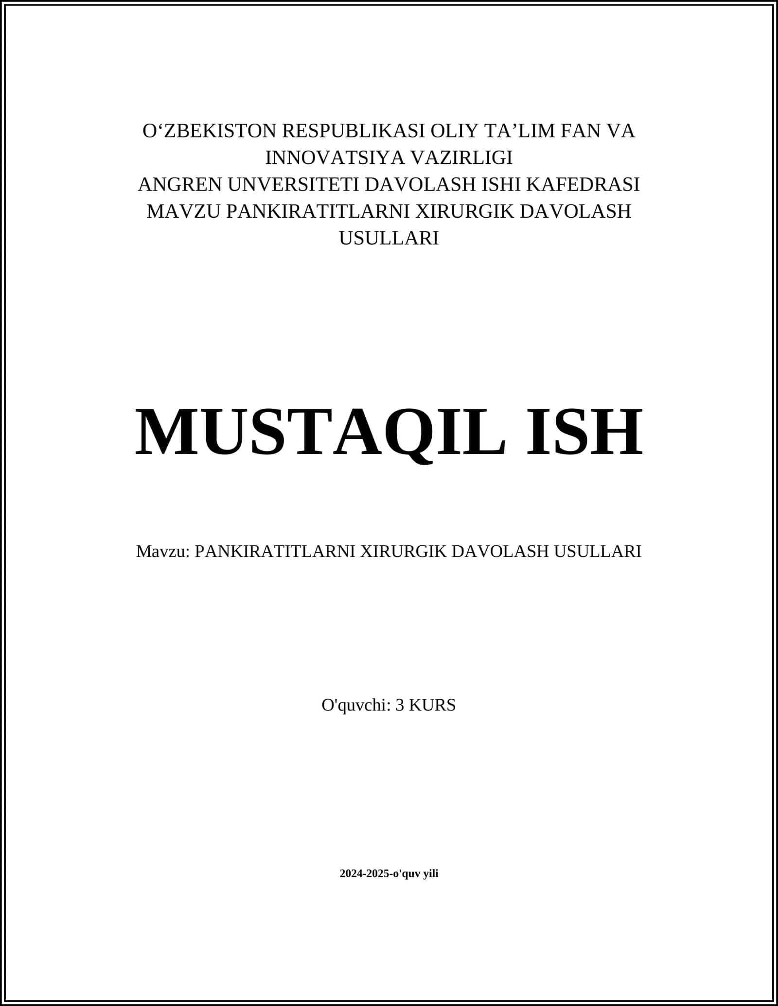 PANKIRATITLARNI XIRURGIK DAVOLASH USULLARI