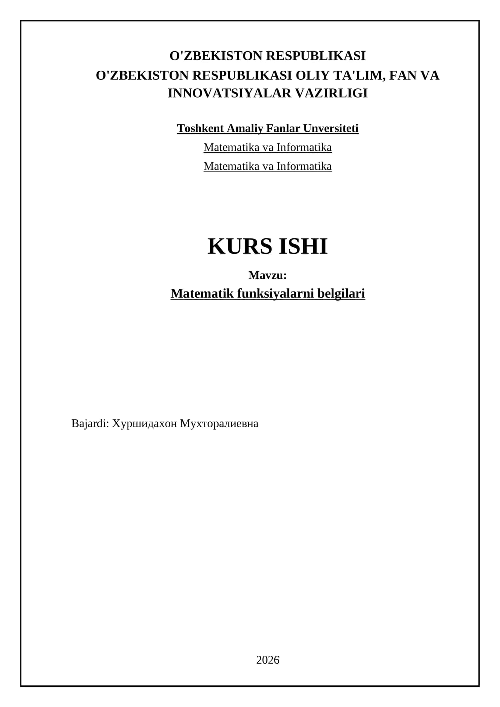 Matematik funksiyalarni belgilari