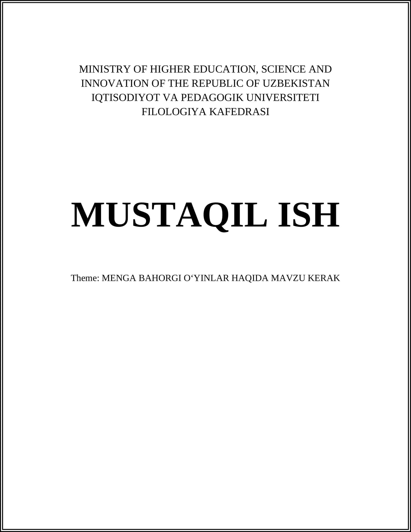 MENGA BAHORGI OʻYINLAR HAQIDA
