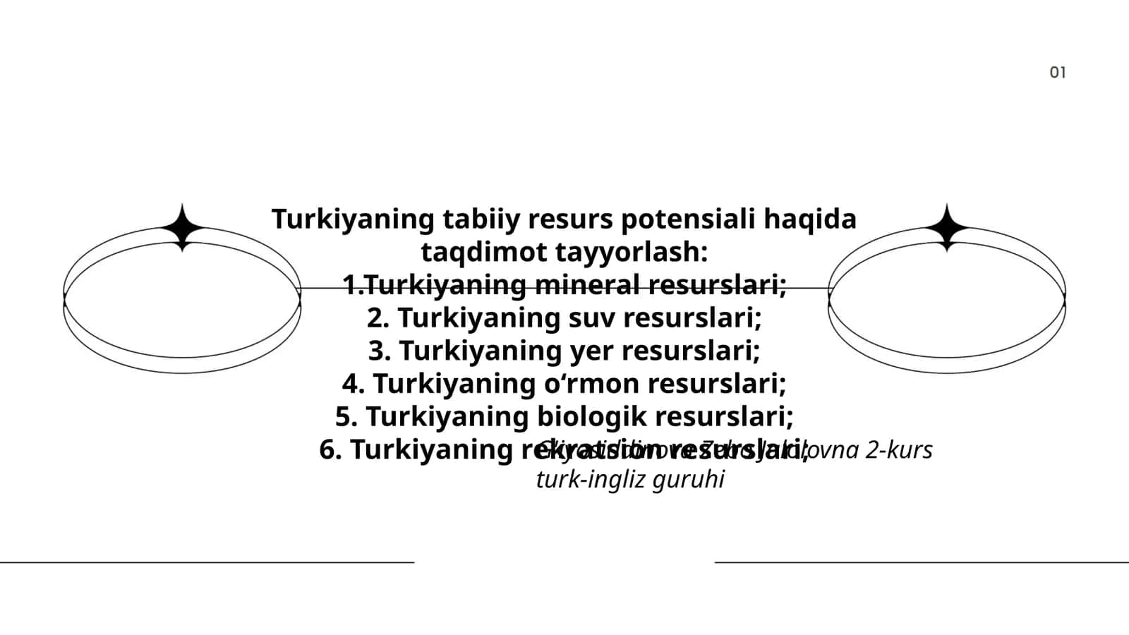 Turkiyaning tabiiy resurs potensiali haqida taqdimot tayyorlash
