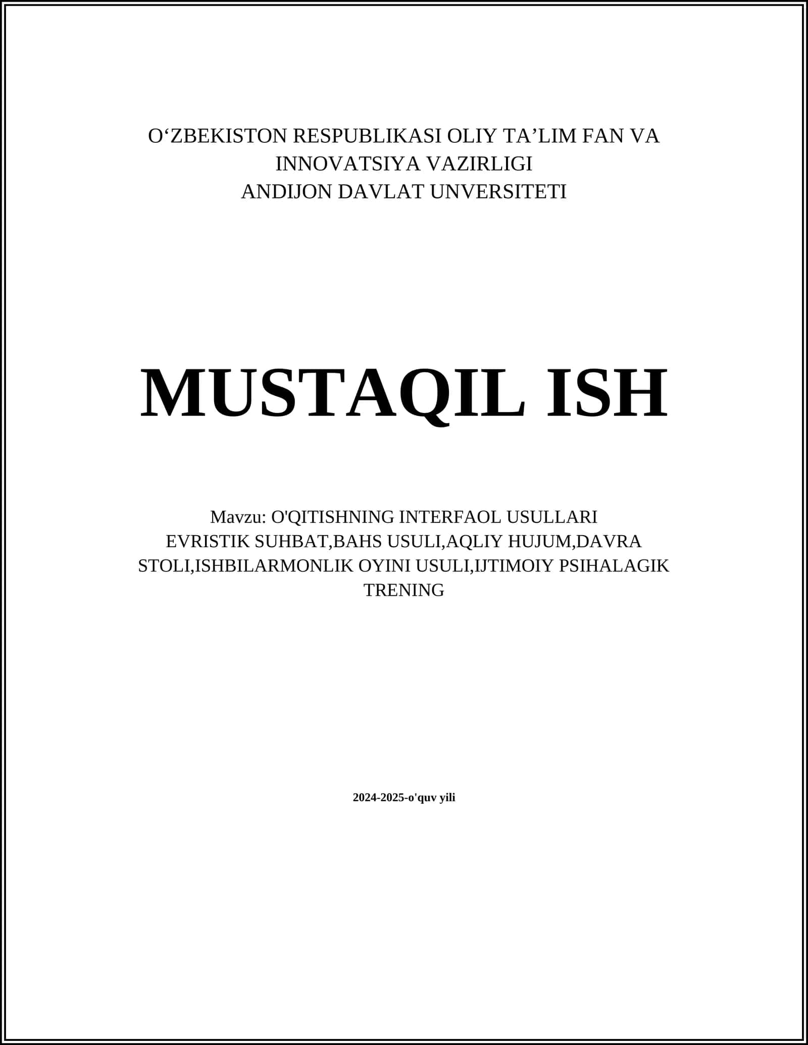 O'QITISHNING INTERFAOL USULLARI