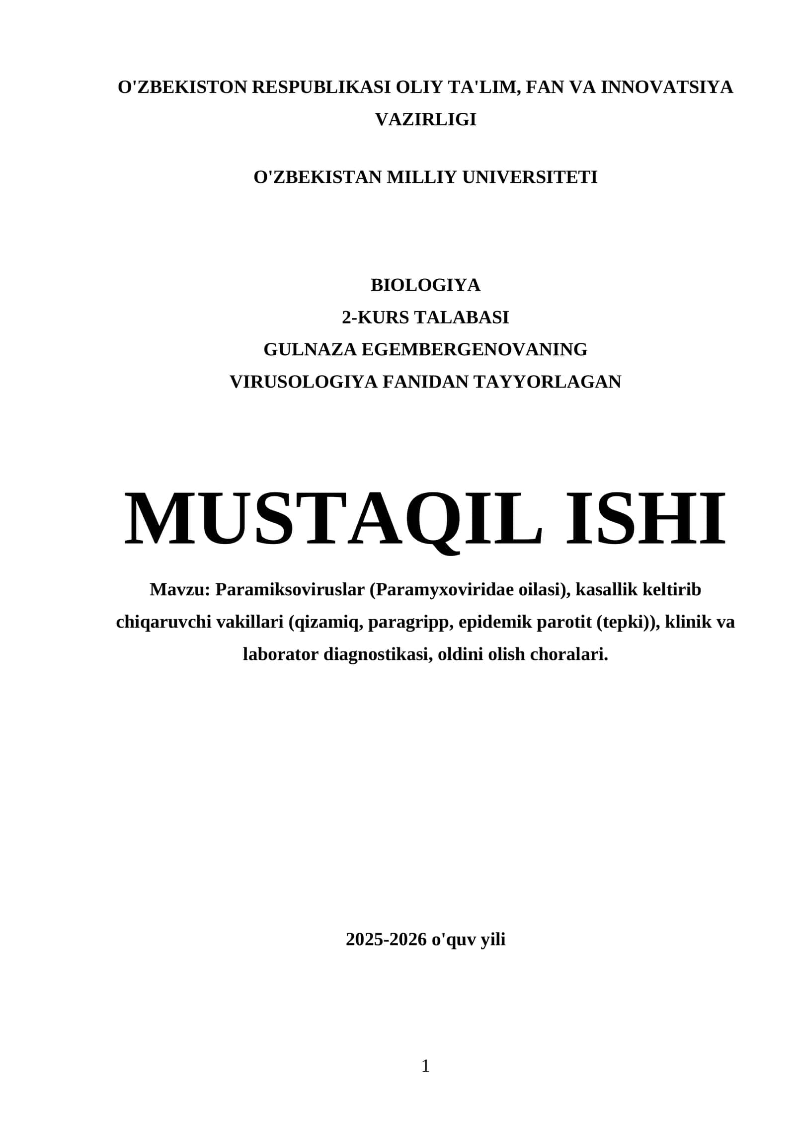 Paramiksoviruslar (Paramyxoviridae oilasi)
