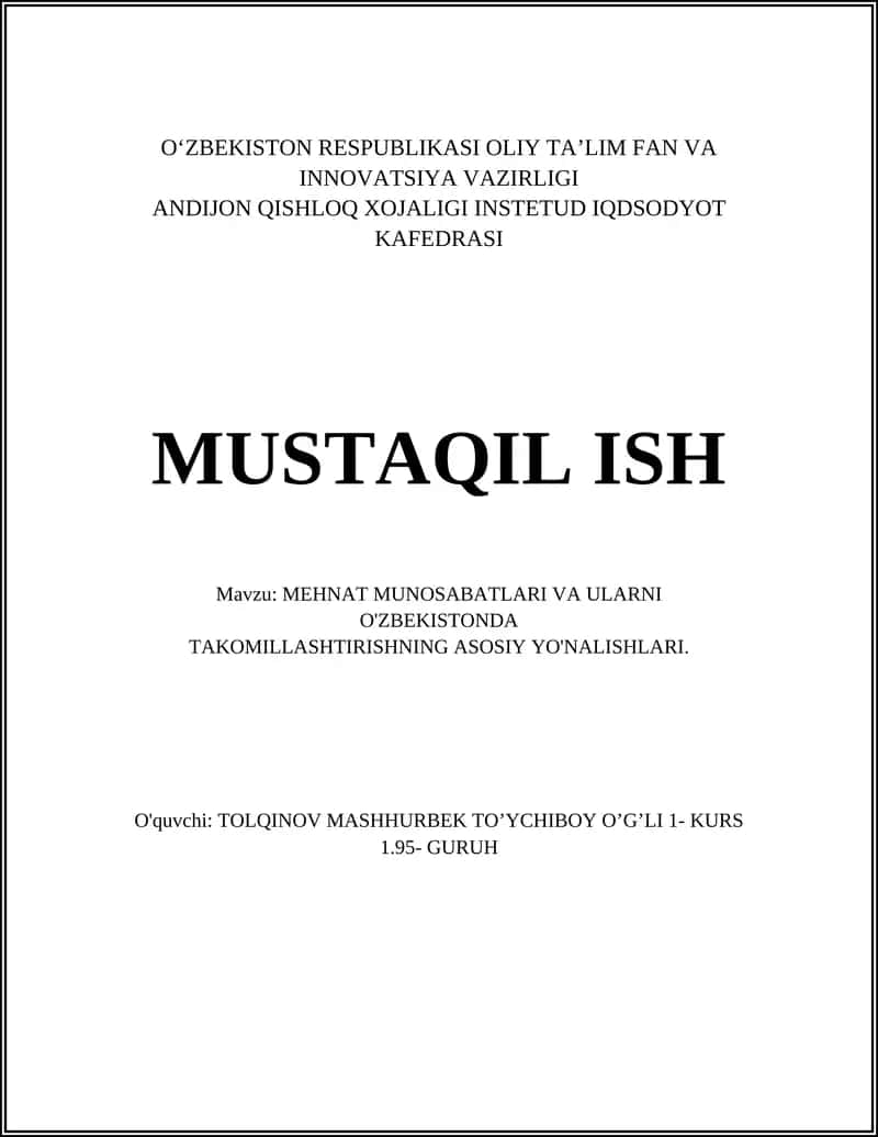 Mehnat munosabatlarining huquqiy asoslari