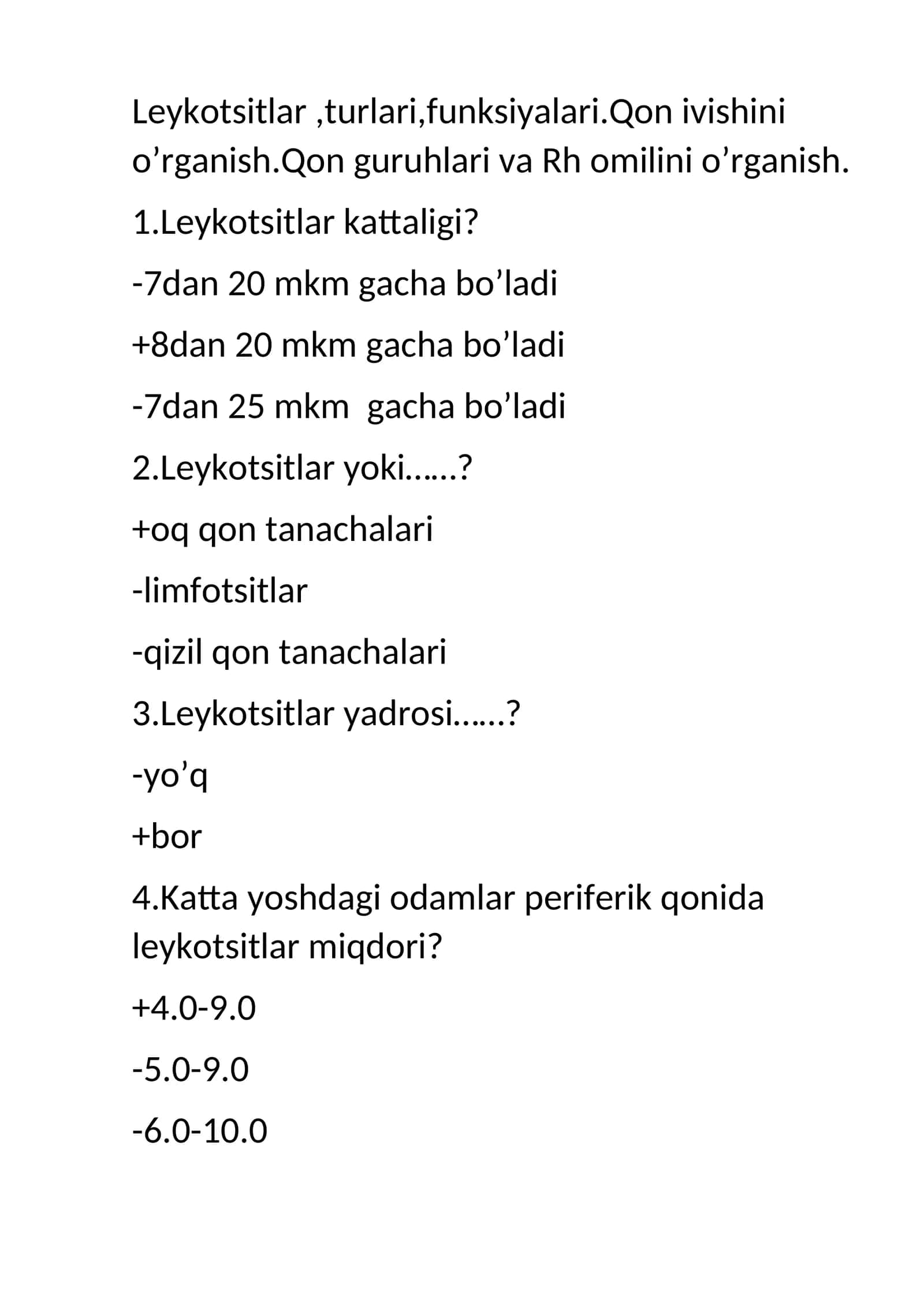 Leykotsitlar, turlari, funksiyalari