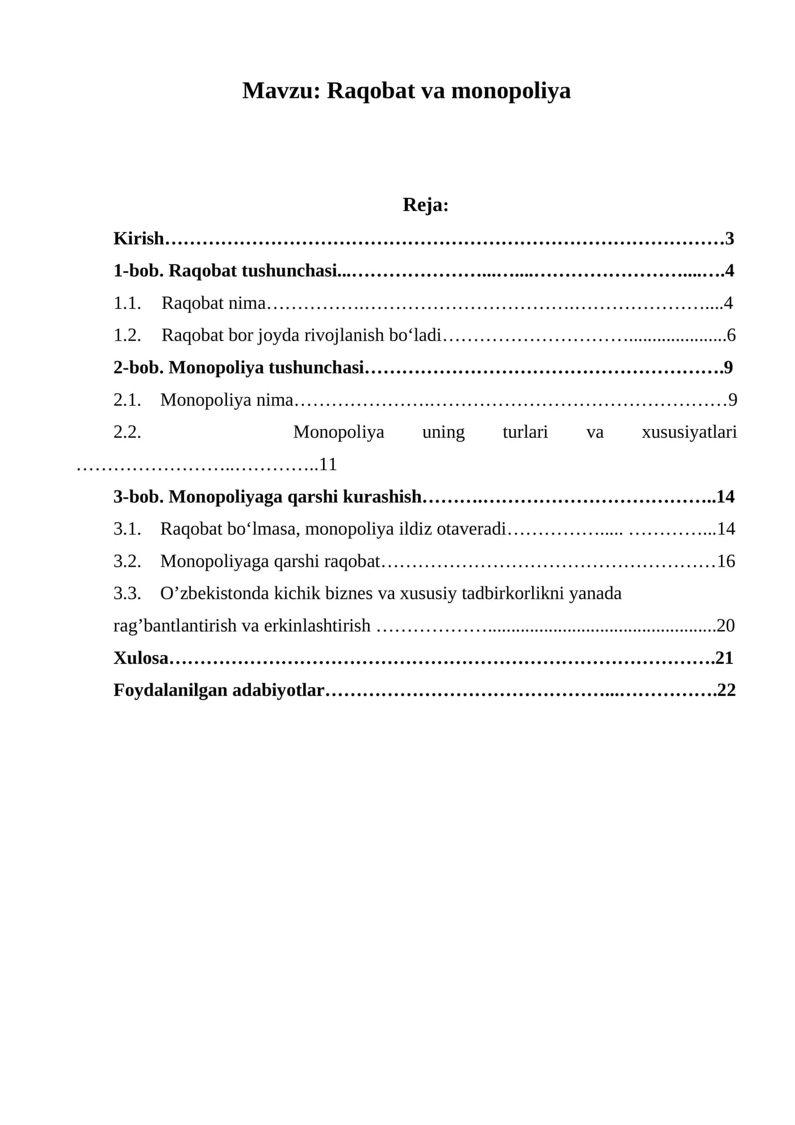 Raqobat va monopoliya