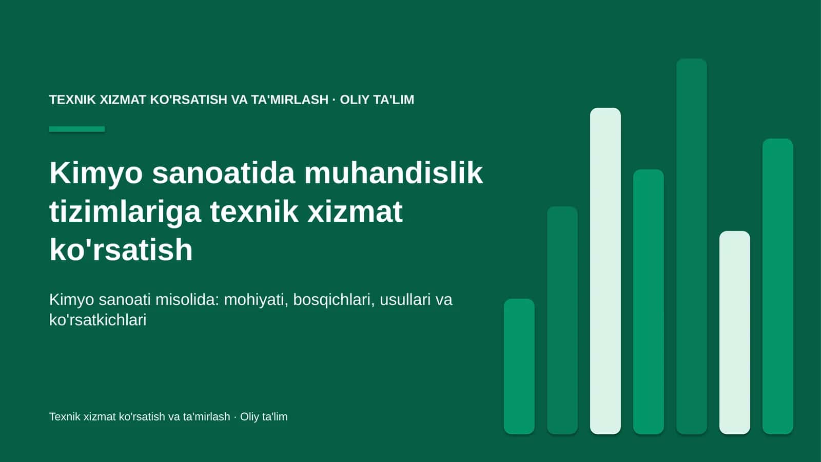 Kimyo sanoatida muhandislik tizimlariga texnik xizmat ko'rsatish