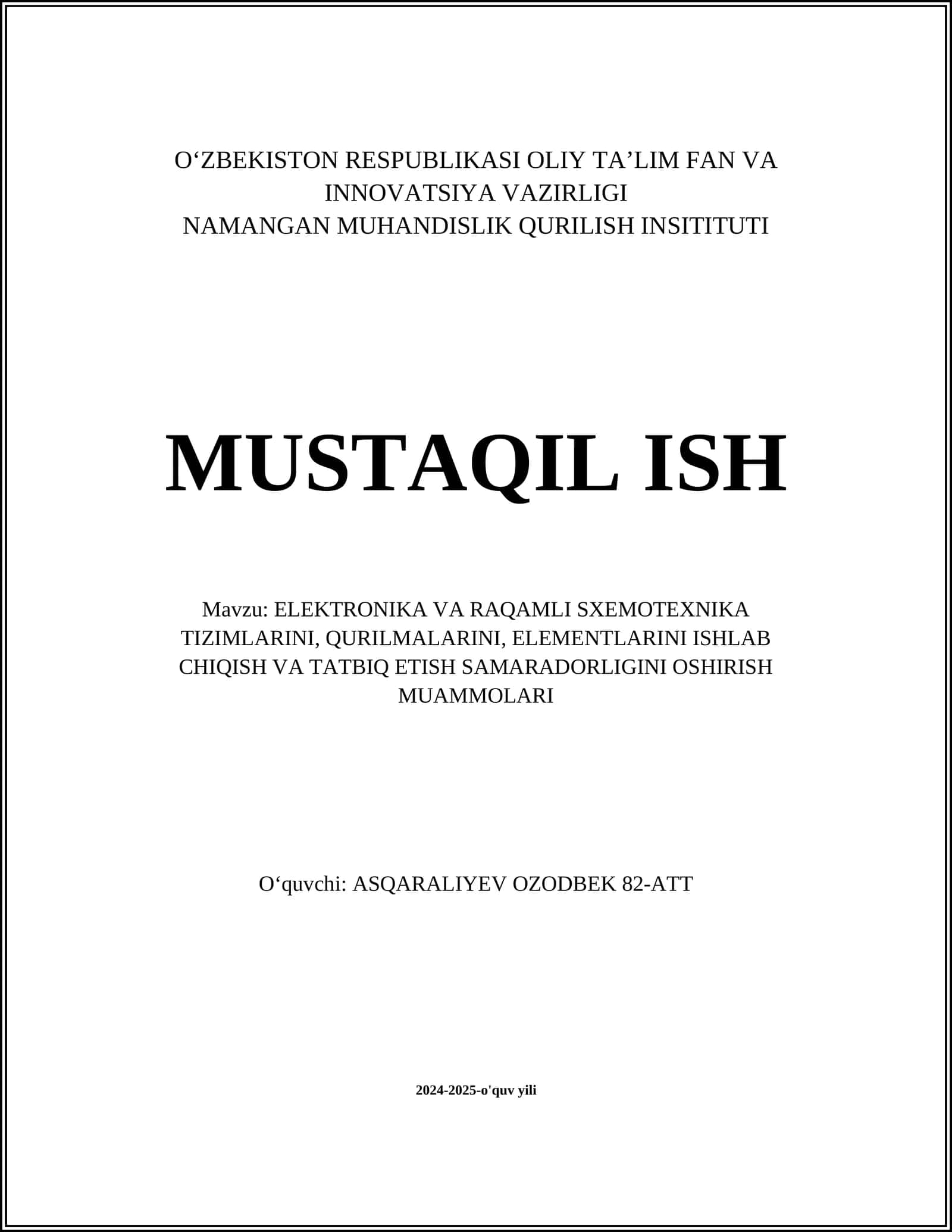 Raqamli sxemotexnika asoslari