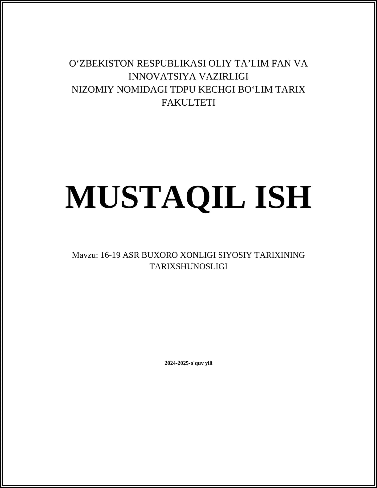 16-19 ASR BUXORO XONLIGI SIYOSIY TARIXINING TARIXSHUNOSLIGI