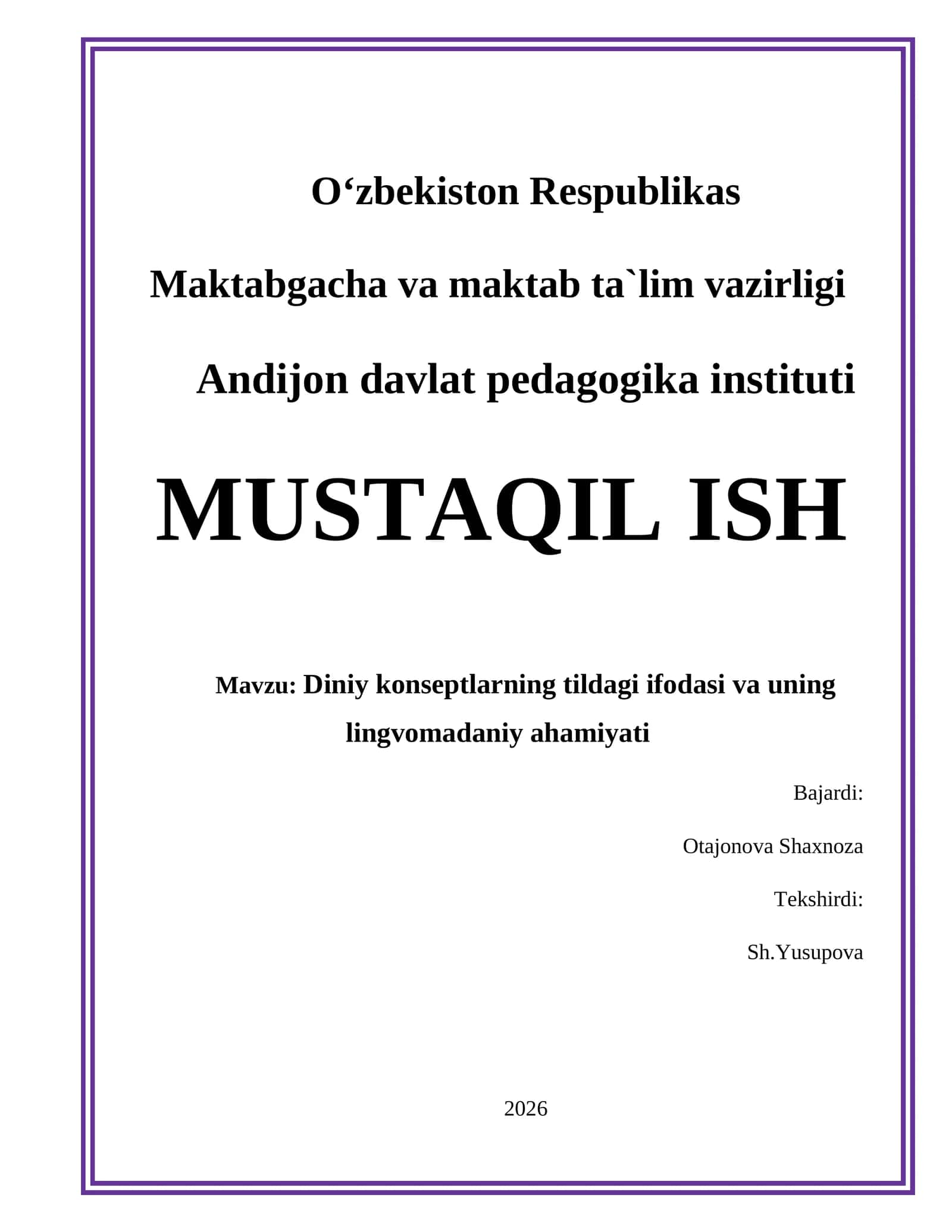 Diniy konseptlarning tildagi ifodasi va uning lingvomadaniy ahamiyati