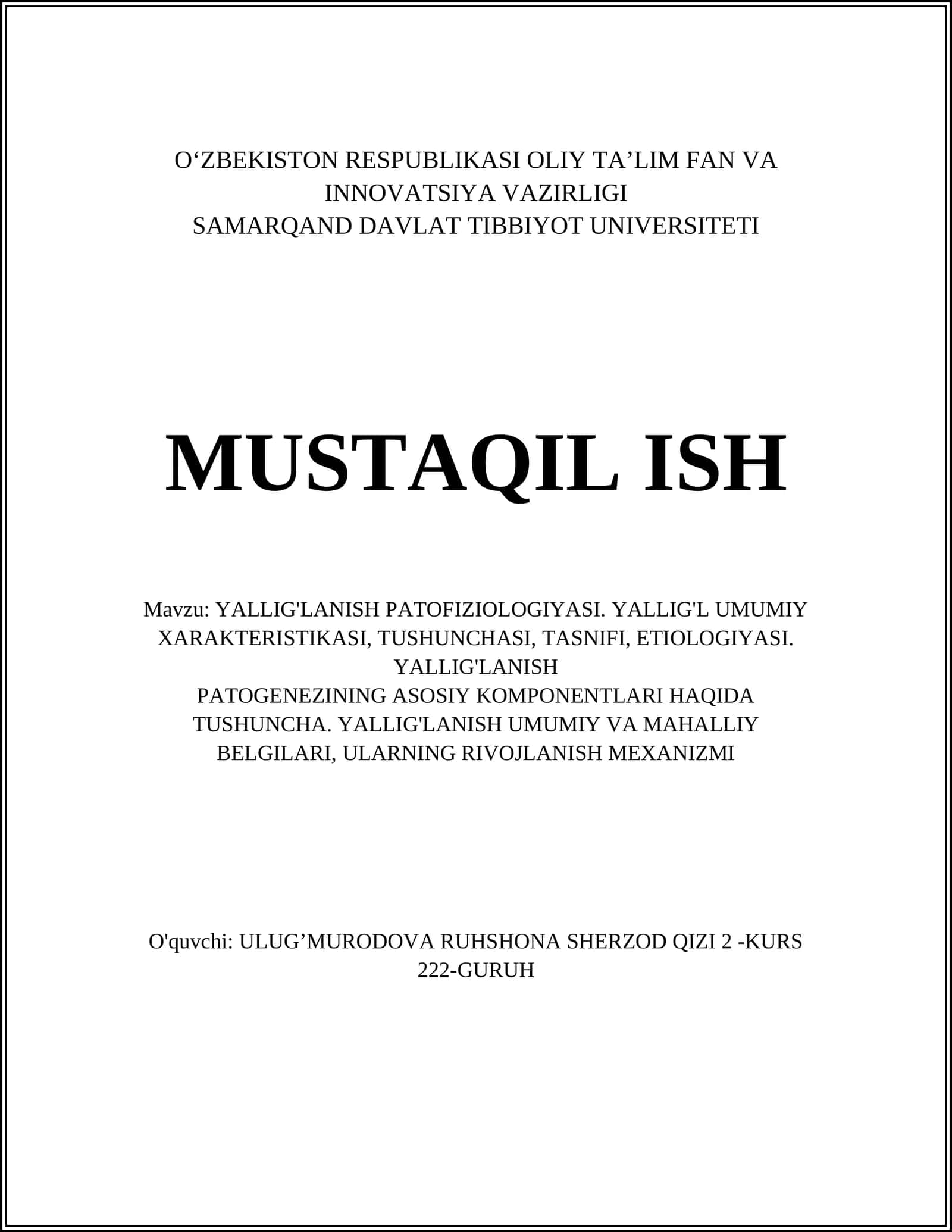 YALLIG'LANISH PATOFIZIOLOGIYASI