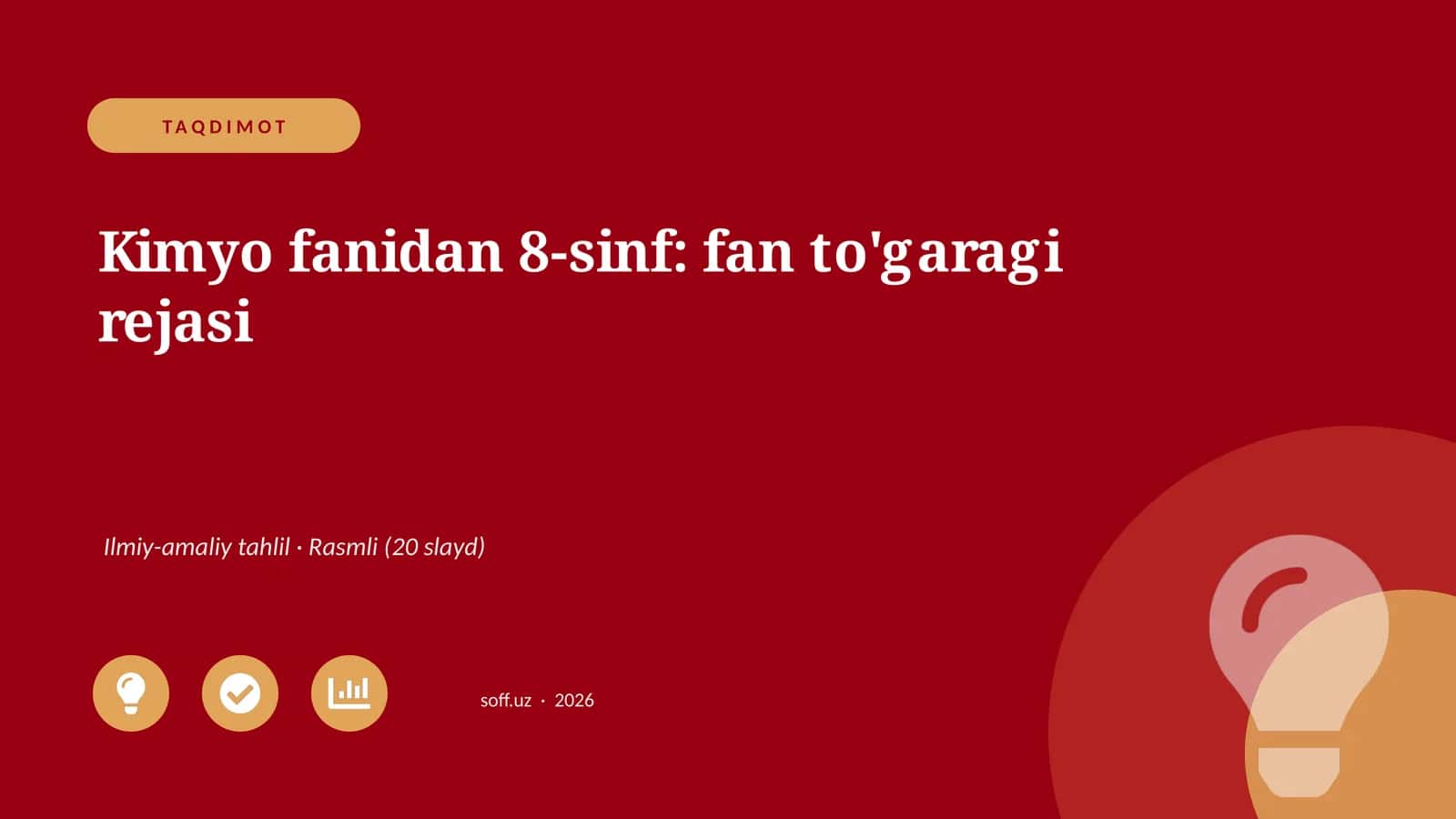 Kimyo fanidan 8-sinf: fan to'garagi rejasi