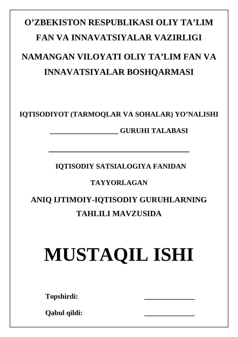 Aniq ijtimoiy-iqtisodiy guruhlarning tahlili