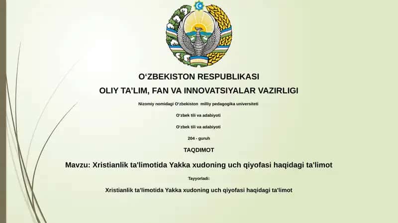 Xristianlik ta'limotida Yakka xudoning uch qiyofasi haqidagi ta'limot