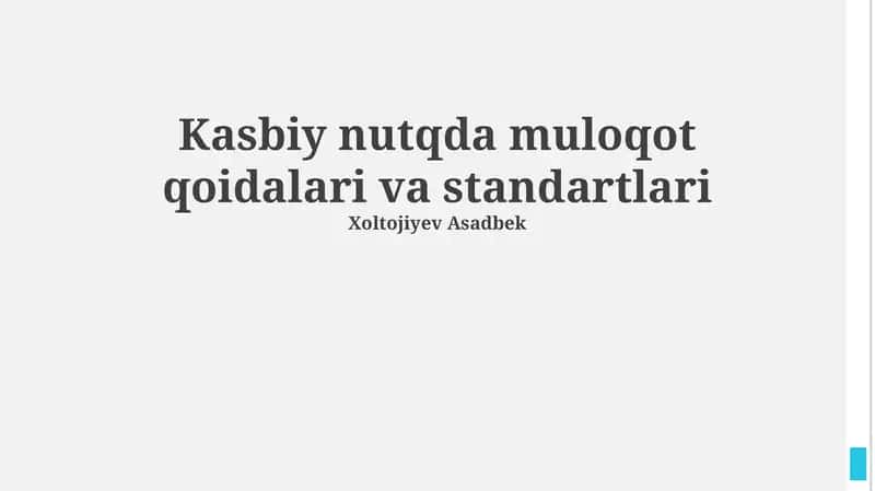 Kasbiy nutqda muloqot qoidalari va standartlari