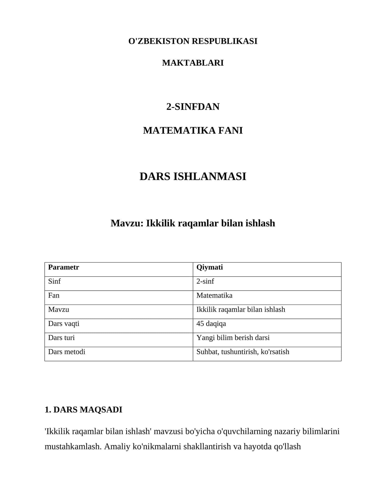 Dars ishlanmasi - Ikkilik raqamlar bilan ishlash