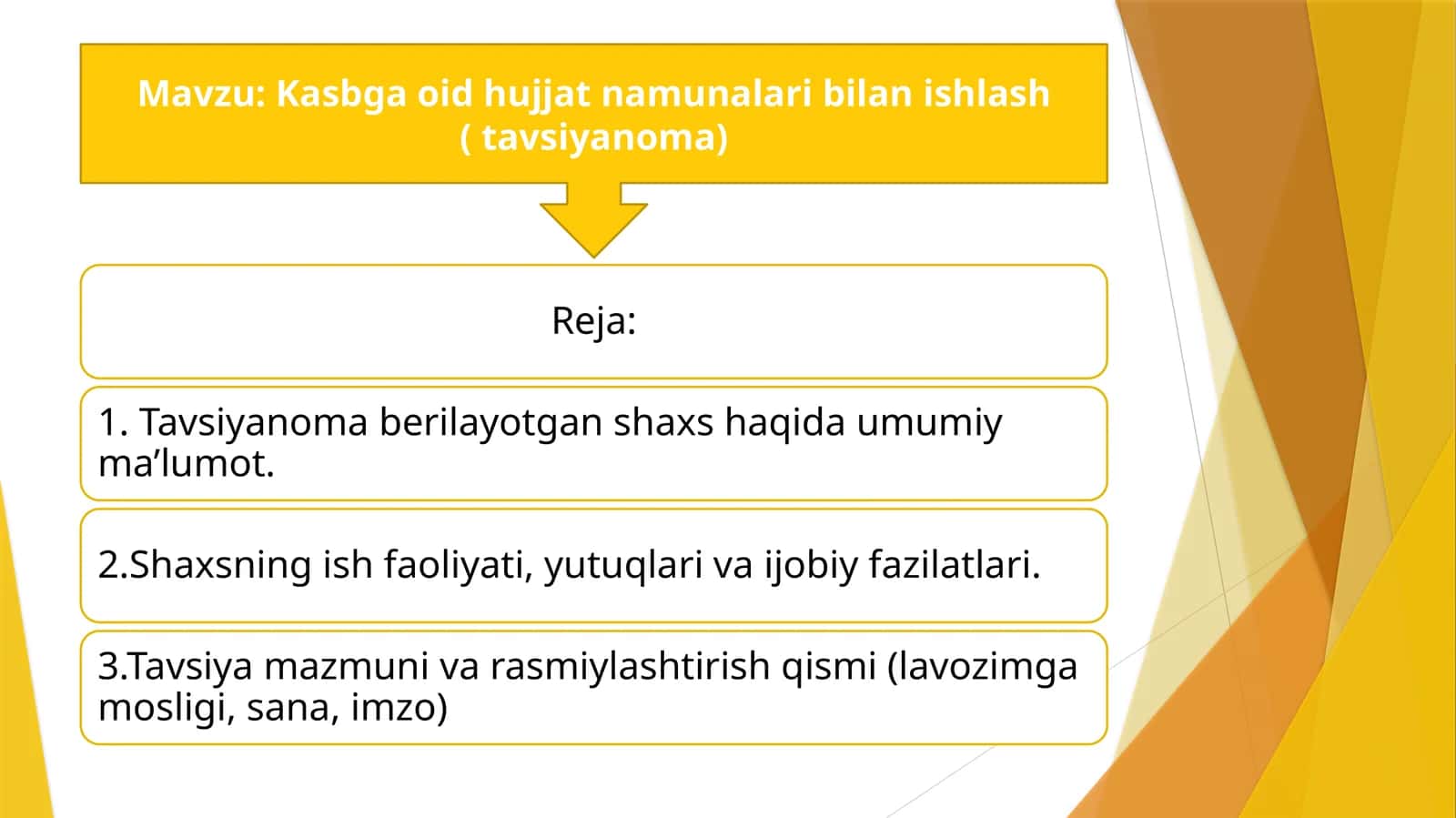 Kasbga oid hujjat namunalari bilan ishlash (tavsiyanoma)