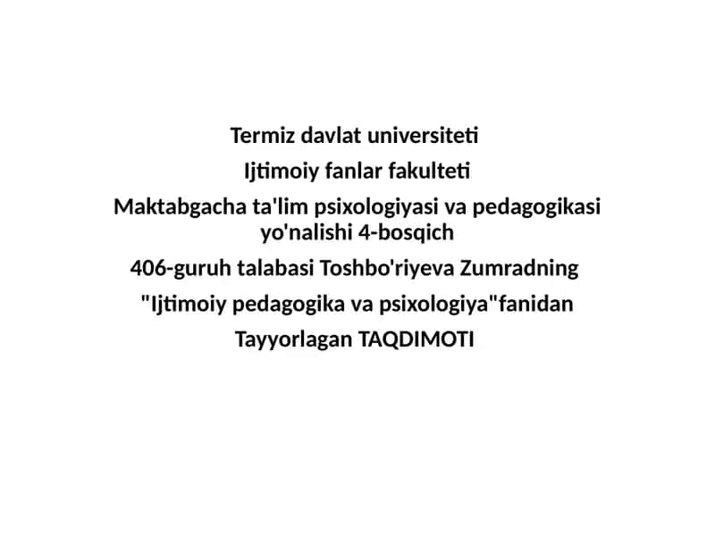Ijtimoiy pedagogika va psixologiya