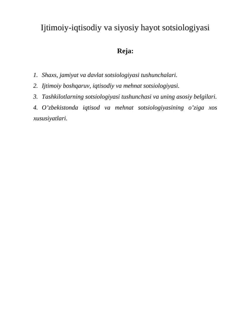Ijtimoiy-iqtisodiy va siyosiy hayot sotsiologiyasi