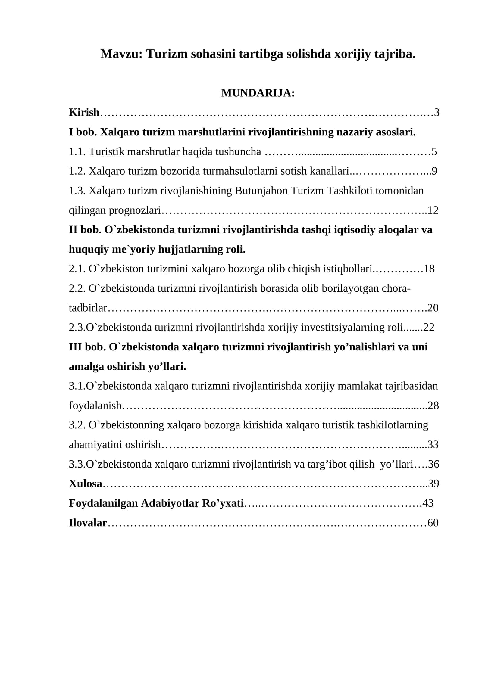 Turizm sohasini tartibga solishda xorijiy tajriba