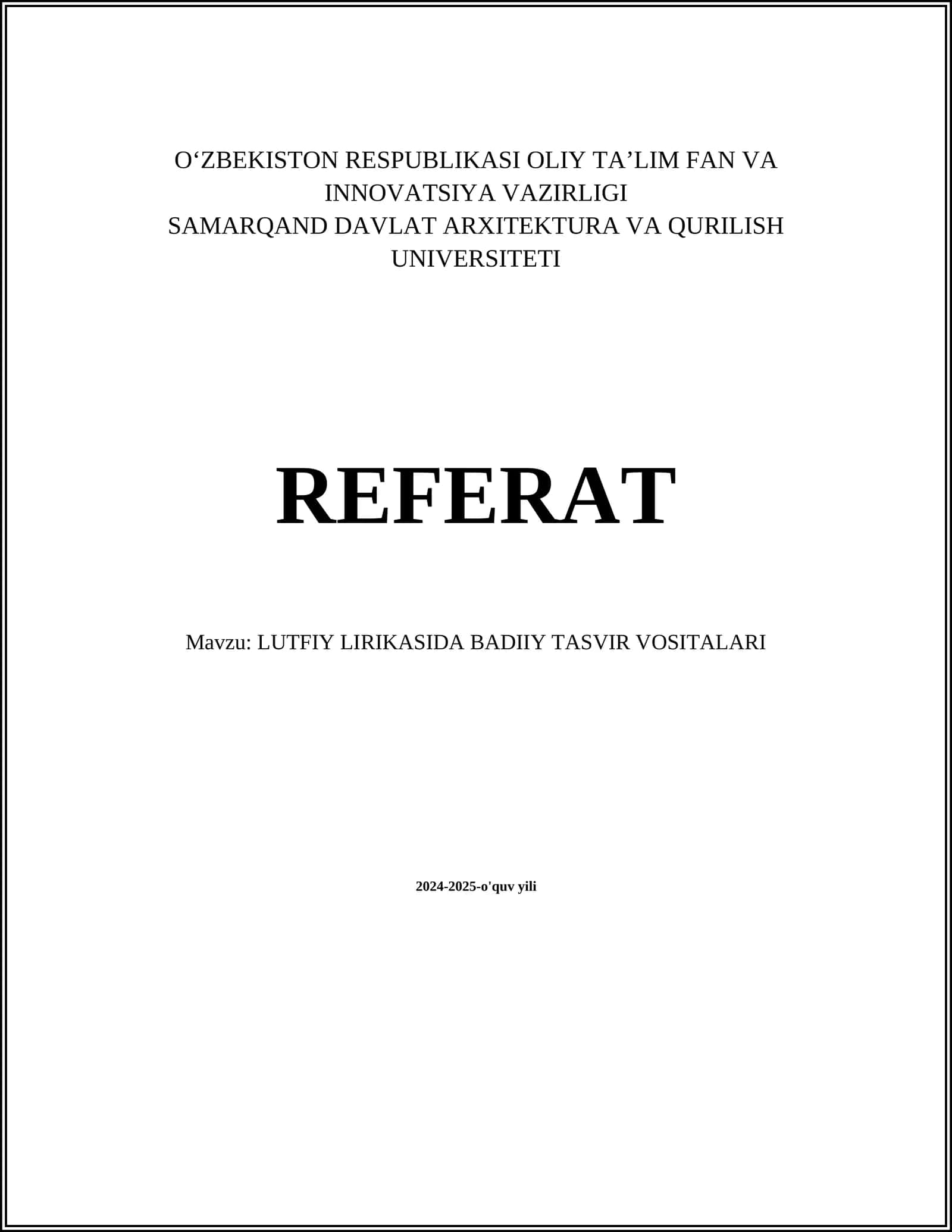 LUTFIY LIRIKASIDA BADIIY TASVIR VOSITALARI