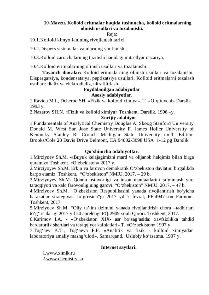 Kolloid eritmalarning olinish usullari va tozalanishi